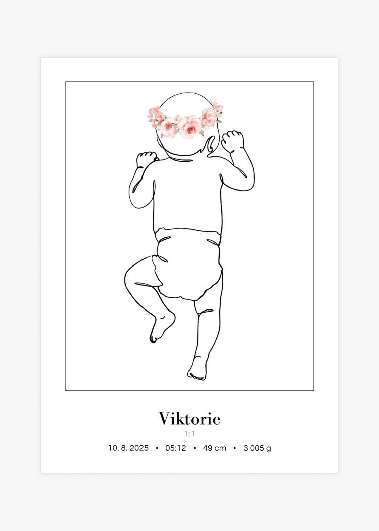 plakaty na miru miminko v zivotni velikosti lineart ruzova III 02