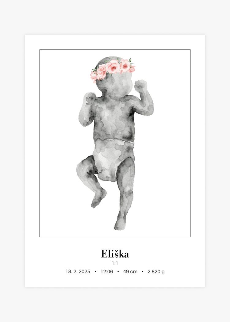 plakaty na miru miminko v zivotni velikosti lineart ruzova I 02