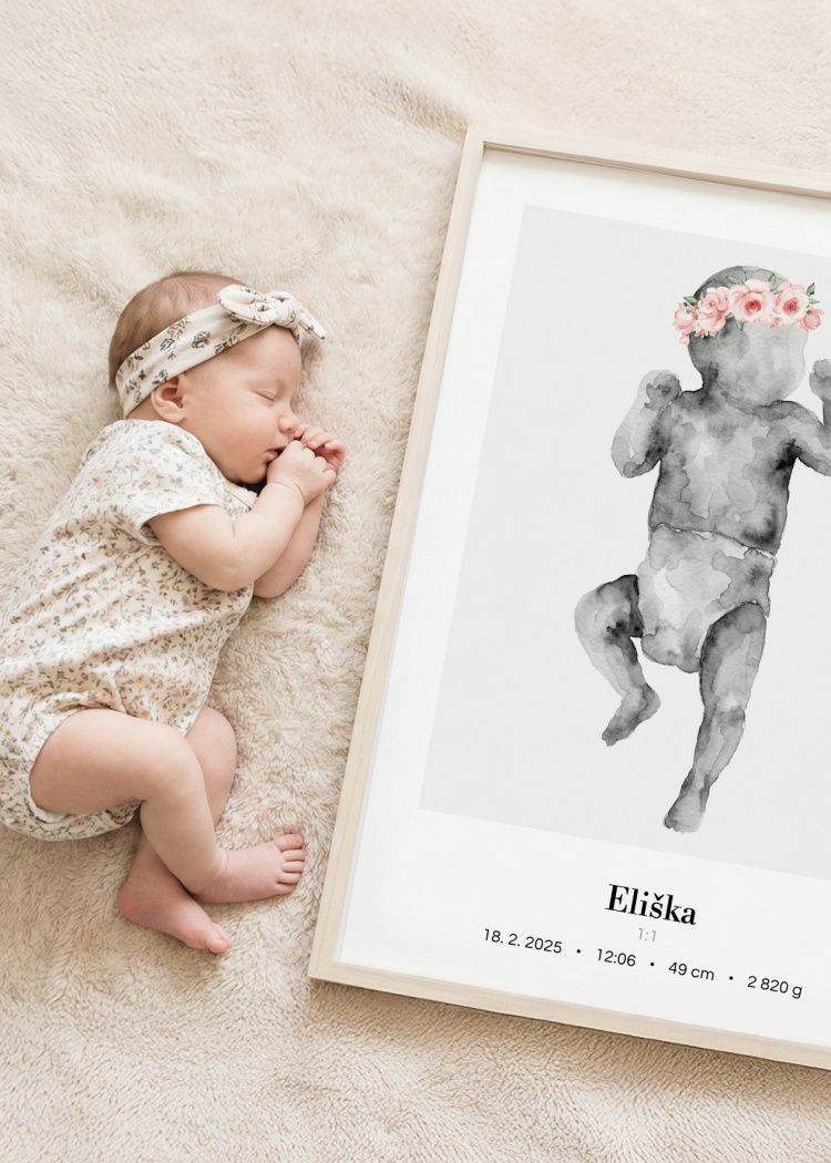 plakaty na miru miminko v zivotni velikosti lineart ruzova I 04