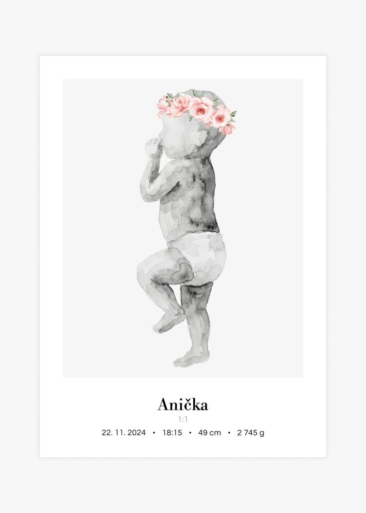 plakaty na miru miminko v zivotni velikosti akvarel II kvetinova korunka 2