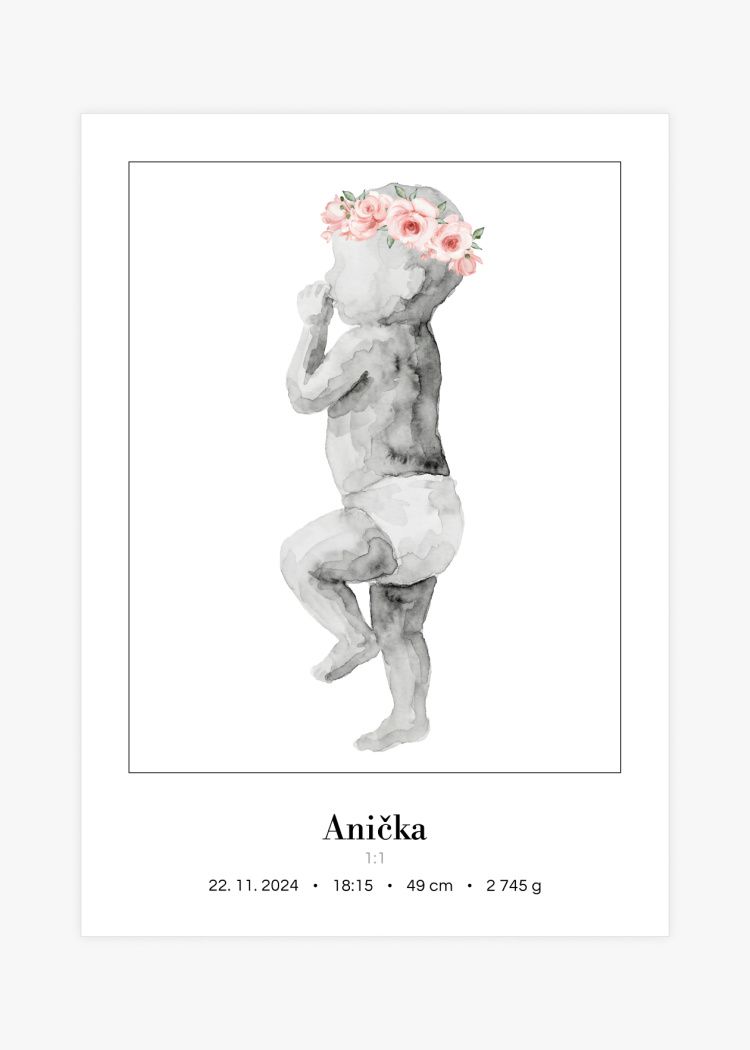 plakaty na miru miminko v zivotni velikosti akvarel II kvetinova korunka 3