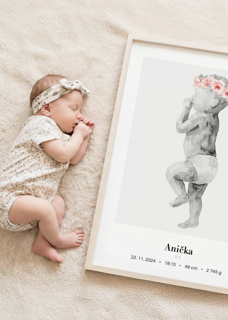 plakaty na miru miminko v zivotni velikosti akvarel II kvetinova korunka 1