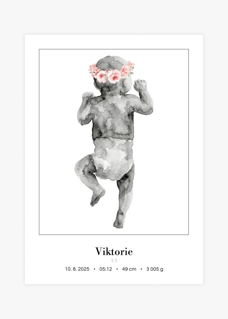 plakaty na miru miminko v zivotni velikosti akvarel III kvetinova korunka 3