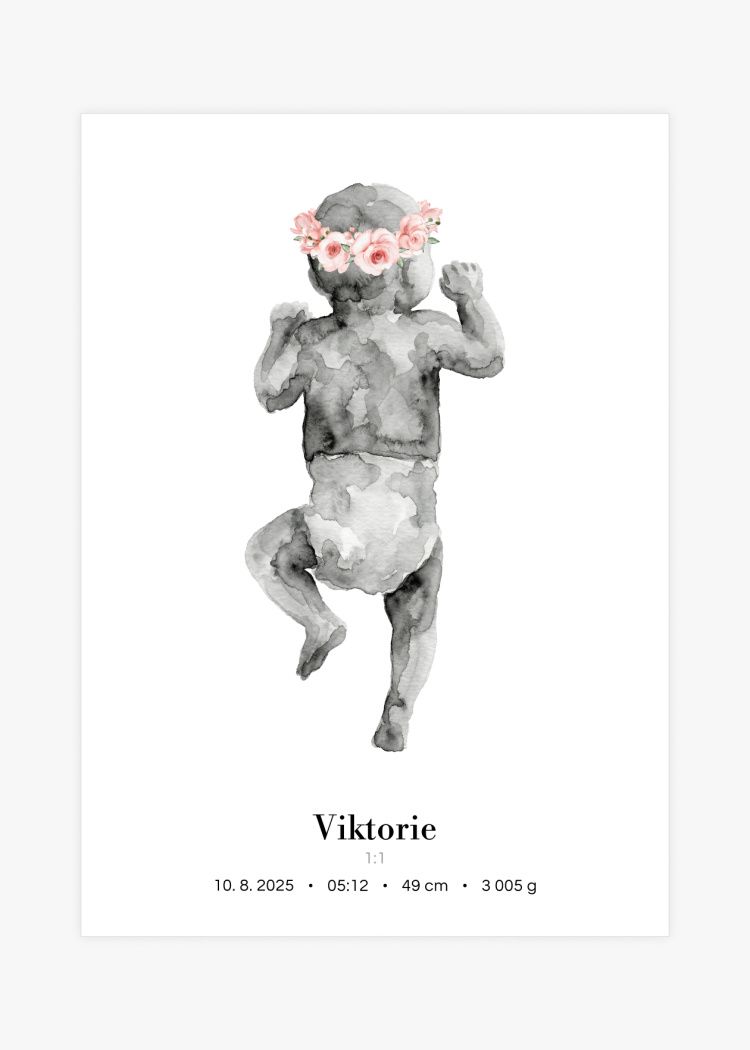 plakaty na miru miminko v zivotni velikosti akvarel III kvetinova korunka 4