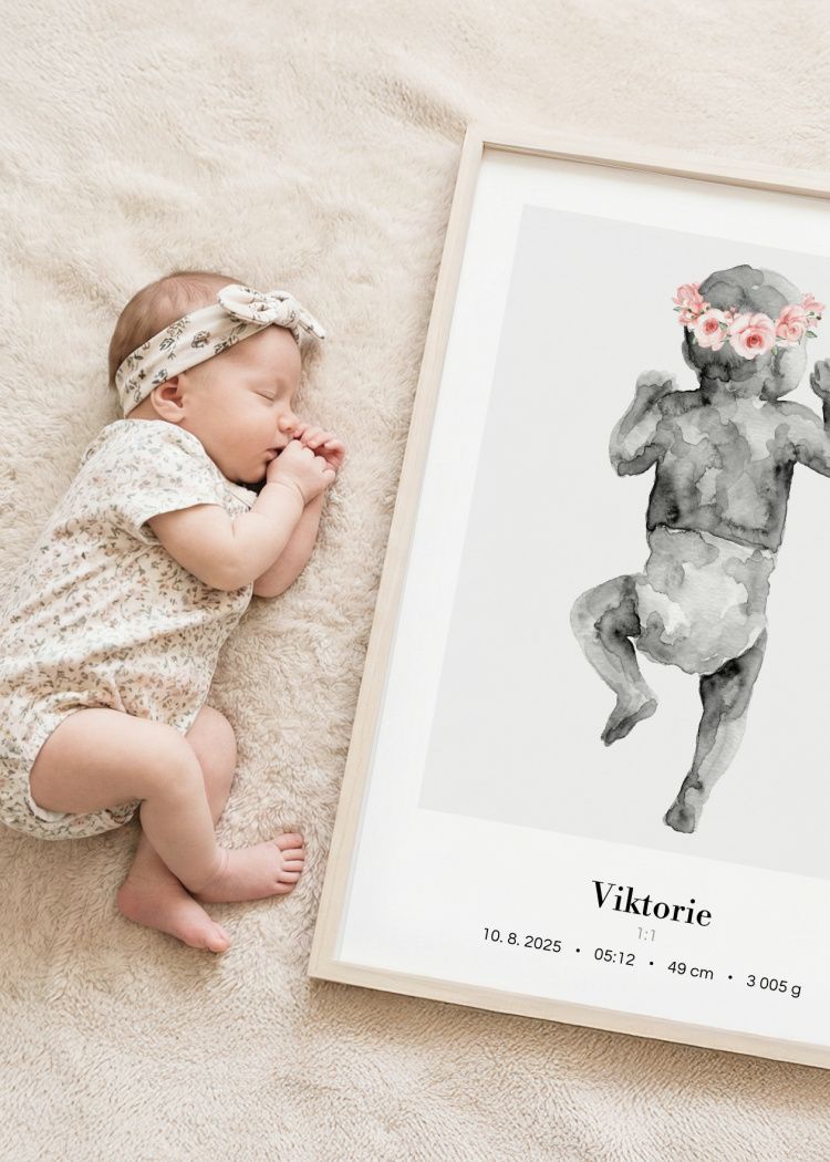 plakaty na miru miminko v zivotni velikosti akvarel III kvetinova korunka 1